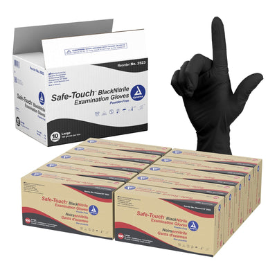 Safe-Touch Black Nitrile Exam Gloves - Powder-Free - Case of 10 Boxes