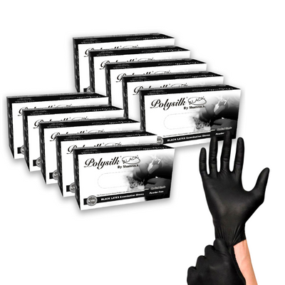 PolySilk Black Latex Tattoo Gloves Powder Free - Case of 10 Boxes