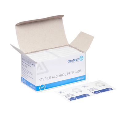 Dynarex Alcohol Prep Pads Sterile - Box of 100 - Wrapped