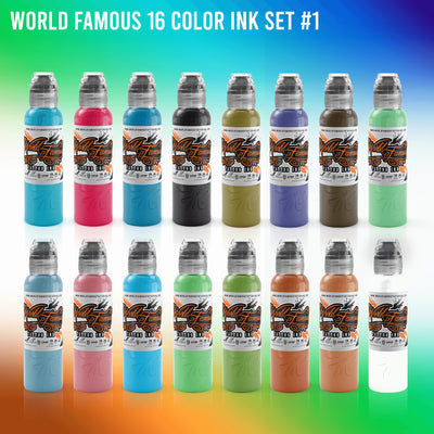 World Famous Tattoo Ink - 16 Color Ink Set #1 - 1 oz