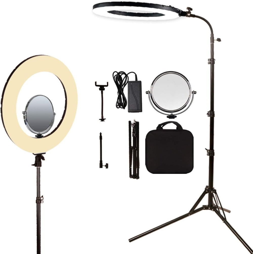 18-inch LED Ring Light with 480 SMD LEDs and dual side mirror