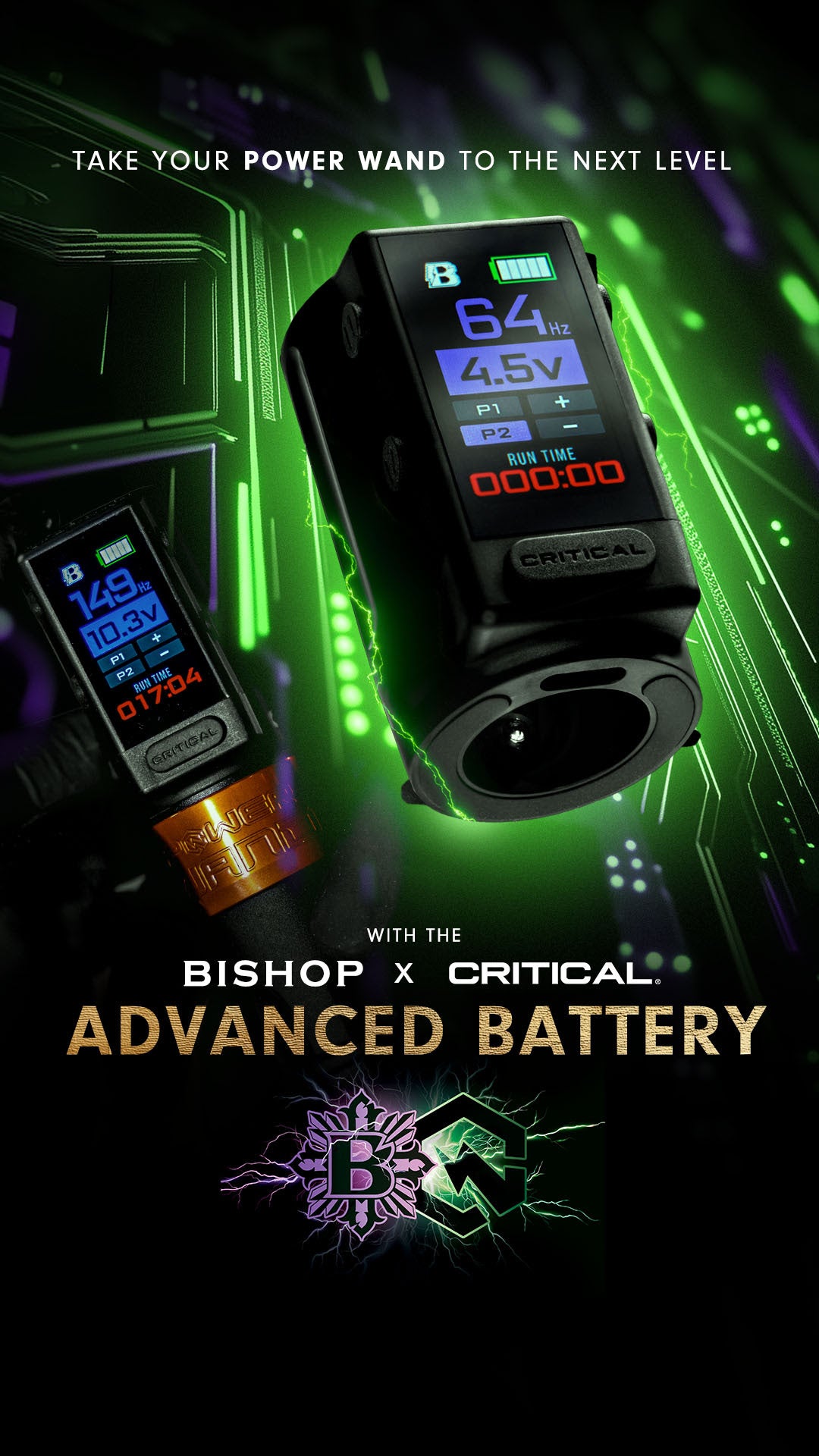 Bishop Power Wand with Advanced Battery Critical X Wireless Tattoo Machine  - Shader 3.5mm - Full Set