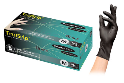 TruGrip Black Latex Gloves Powder-Free - Box of 100