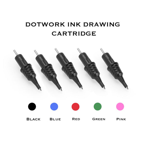 Peak Dotwork Ink Drawing Cartridge in Black, Red, and Blue colors