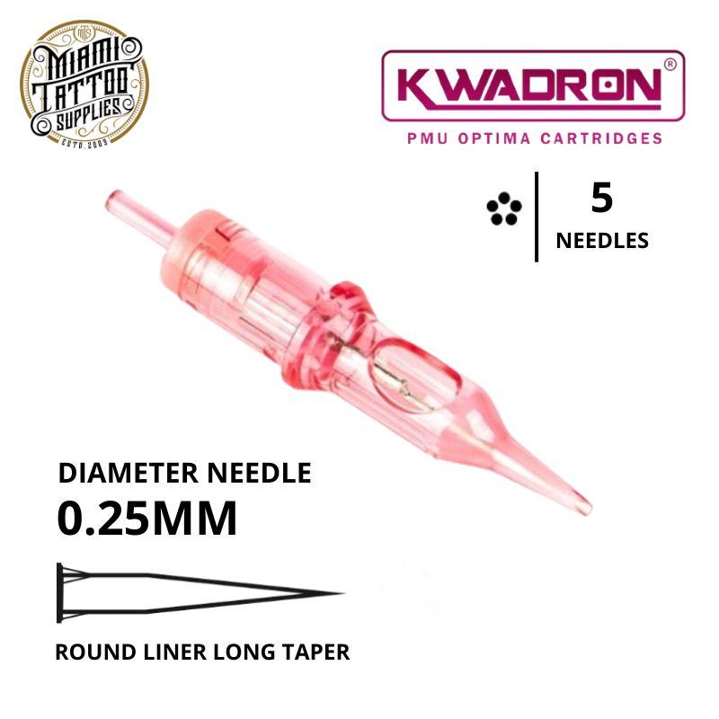 Kwadron Optima PMU Tattoo Cartridge Needle 5RL - #0.25 Diameter - Long Taper