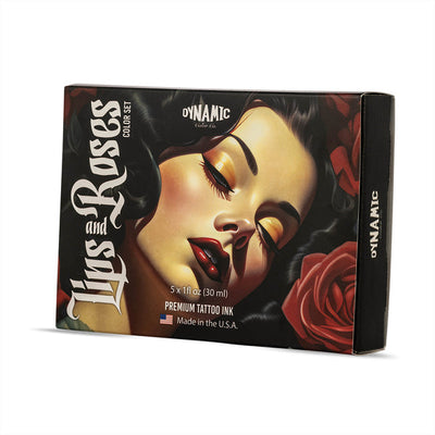 Juego de labios y rosas de tinta para tatuaje dinámico, botellas de 1 oz, 5 colores