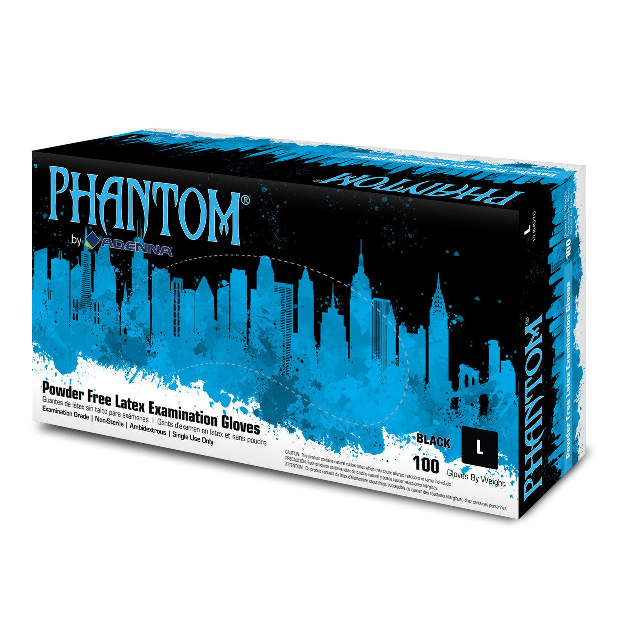 Adenna Phantom Black Latex Tattoo Gloves Powder Free - Case of 10 Boxes - 1000 pcs