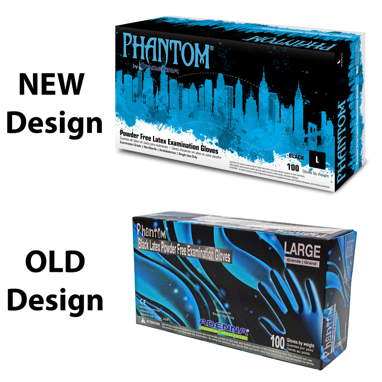 Adenna Phantom Black Latex Tattoo Gloves Powder Free - Case of 10 Boxes
