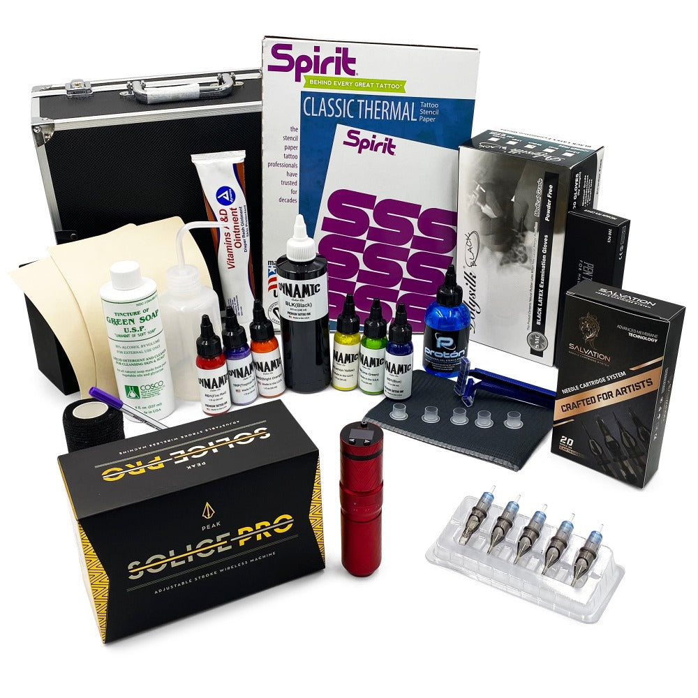 Complete Professional Tattoo Kit with Wireless Power Pen Solice pro and Accessories