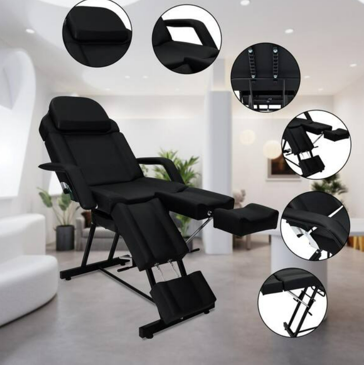Cama de masaje estacionaria para tatuajes con taburete gratuito, color negro