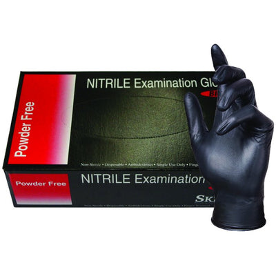 Skintx Black Nitrile Exam Gloves Powder-Free - Box of 100