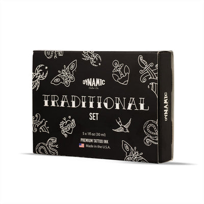 Juego tradicional de tinta de tatuaje dinámica, botellas de 1 oz, 5 colores 