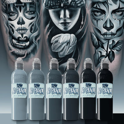 Tinta de tatuaje mundialmente famosa - AD Pancho Pastel Greys Juego de 6 botellas 