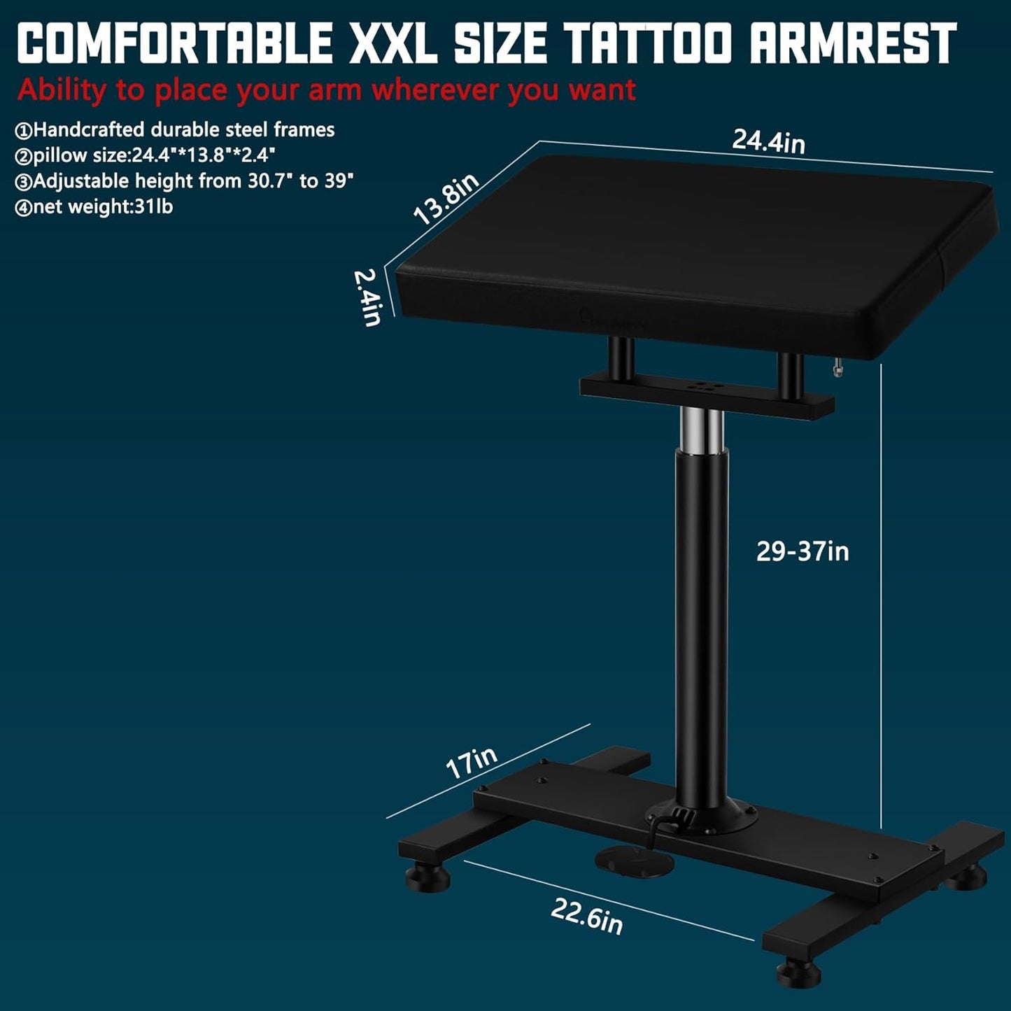 XXL Tattoo Arm Rest Adjustable Height by Hydraulic for Tattoo Studio