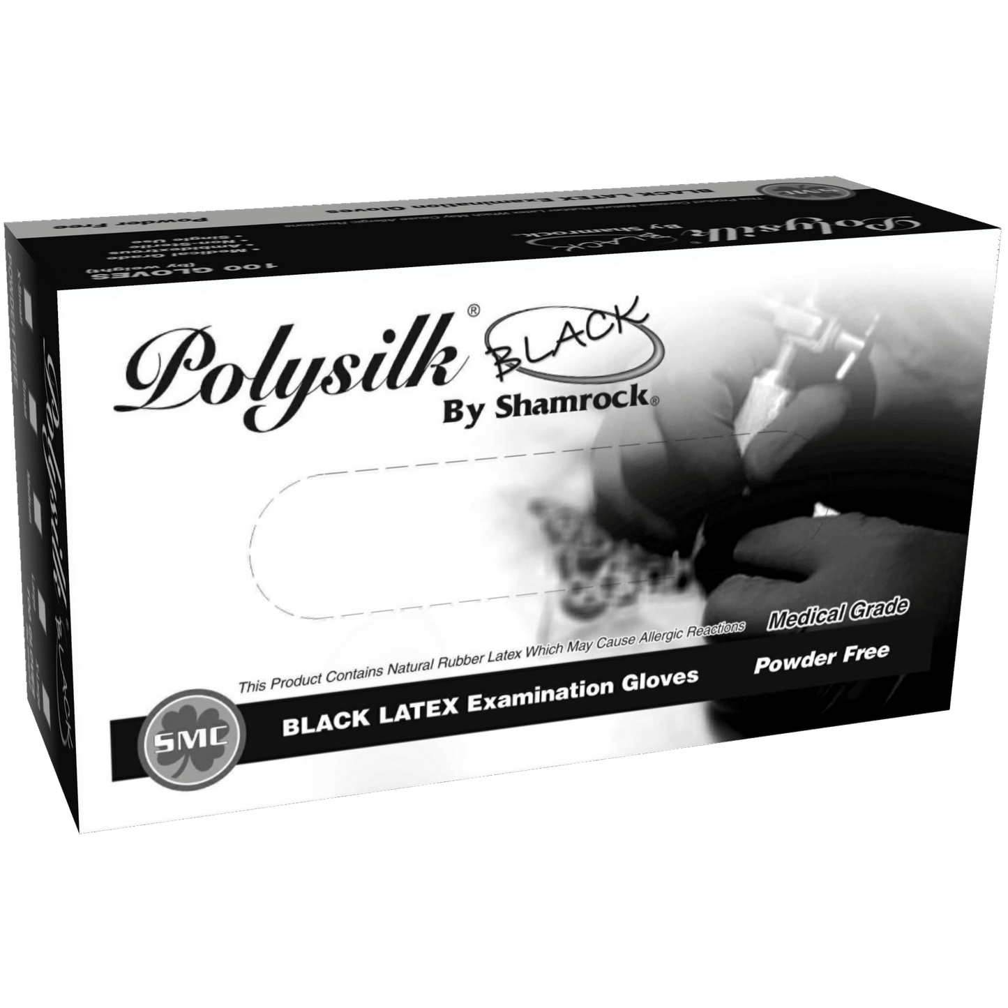 PolySilk Black Latex Tattoo Gloves Powder Free - Case of 10 Boxes (1000 pcs)