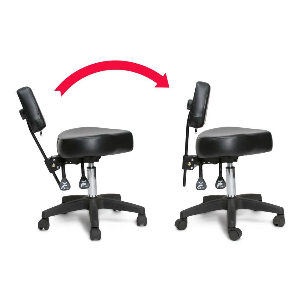 Taburete ajustable para estudios de tatuaje y piercing con respaldo