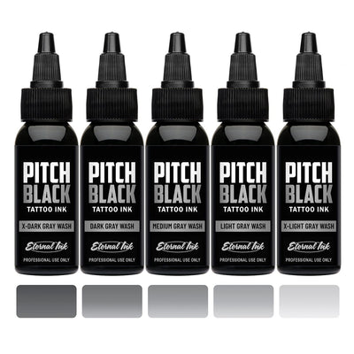 Eternal Ink - Pitch Black Gray Wash Set 5 Bottles 1 oz
