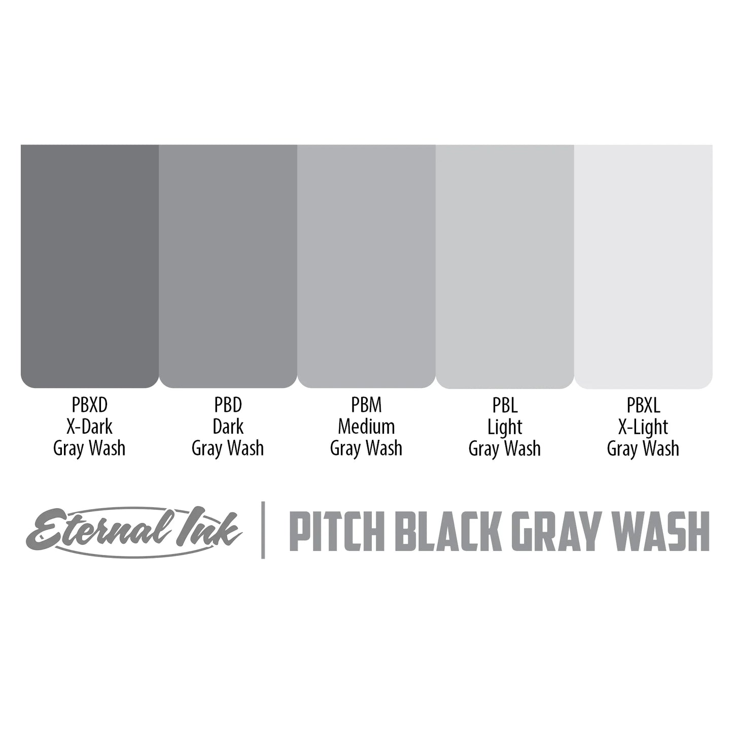 Eternal Ink - Pitch Black Gray Wash Set 5 Bottles 1 oz