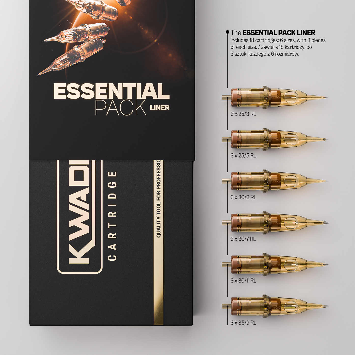 Kwadron Cartridge Needles - Essential Pack Tattoo Cartridges 18pcs