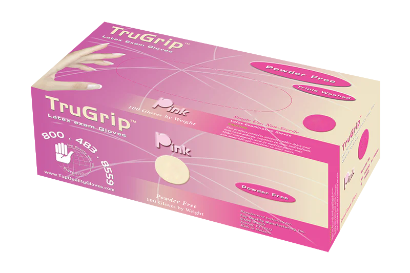 TruGrip Pink Latex Gloves Powder-Free - Box of 100