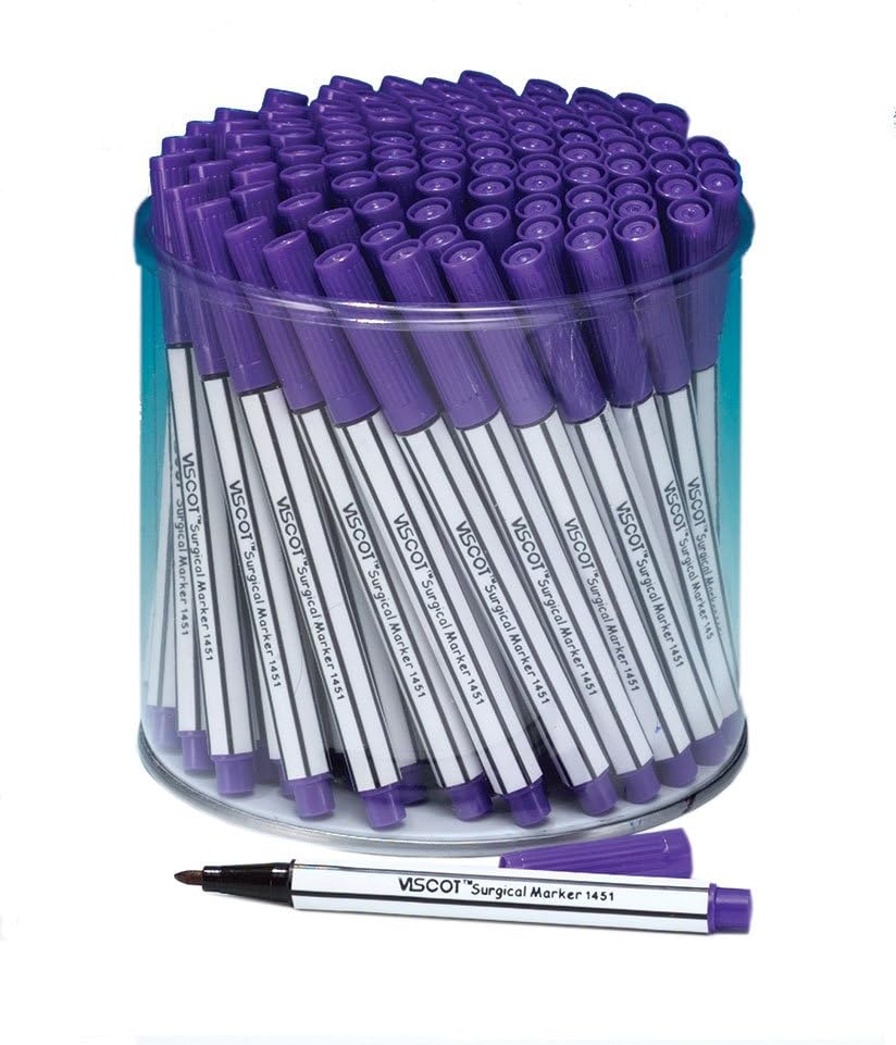 Viscot FINE TIP 100 Mini Piercing & Tattoo Skin Markers in Case Purple Ink