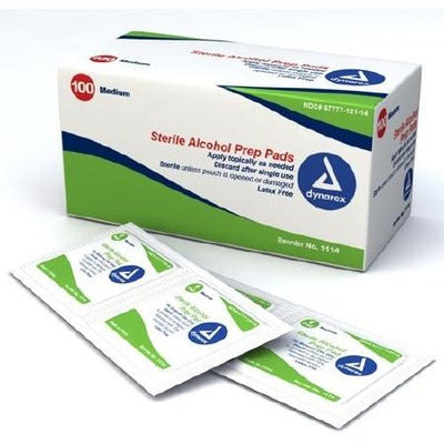 Alcohol Prep Pads Sterile Box of 100 Wrapped Dynarex