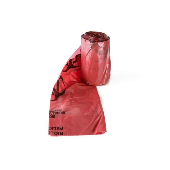 Biohazard Red 10-15 Gallon Capacity Bags - Roll of 25 Bags