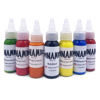 Dynamic Tattoo Ink Primary Set 1 oz Bottles - 7 Colors - Miamitattoosupplies.comTATTOO INK