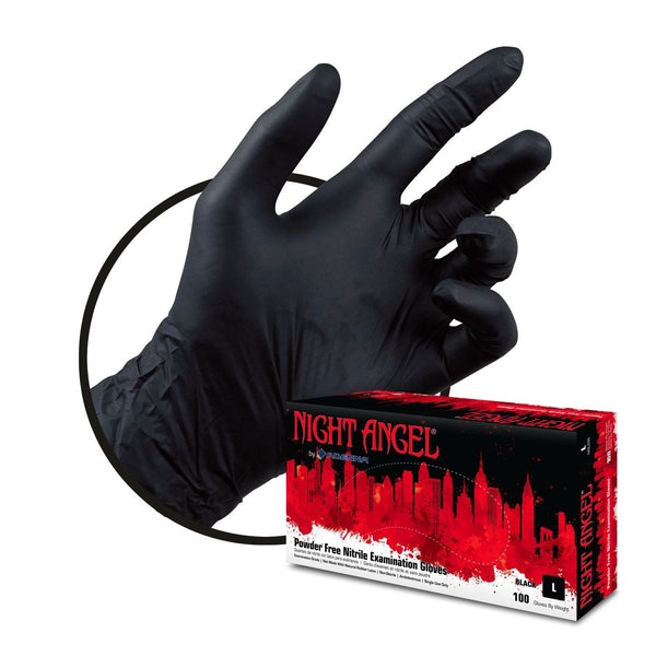 Night Angel Black Nitrile Gloves Powder Free by Adenna - Box of 100 - Miamitattoosupplies.comMEDICAL