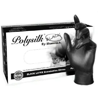 Poly Silk Black Latex Examination Gloves Powder-Free By Shamrock-Box of 100 - Miamitattoosupplies.comMEDICAL