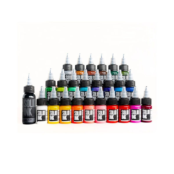 Solid Ink- 25 Color Set Color Travel Set 1 /2 oz Bottles - Miamitattoosupplies.comTATTOO INK