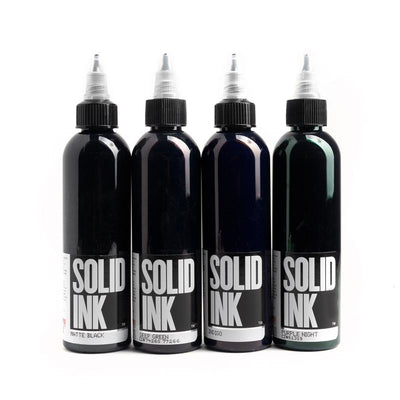 Solid Ink - Dark Side Set 4 Bottles Darkest Tones - Miamitattoosupplies.comTATTOO INK